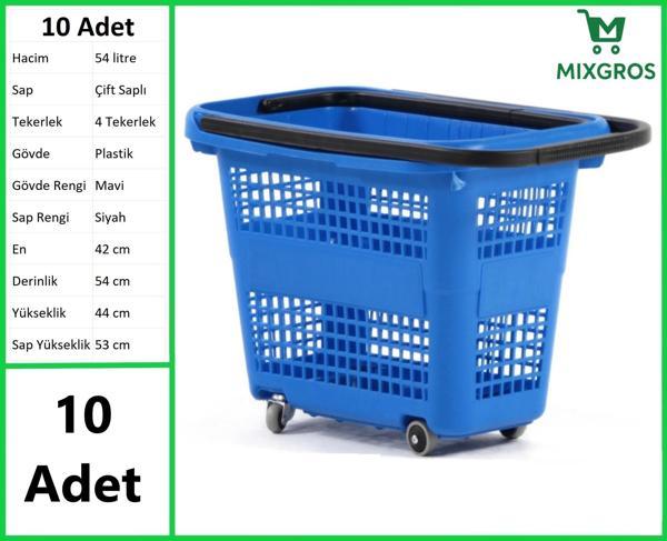 Tekerlekli Plastik Market Alışveriş El Sepeti 54 Litre Mavi 10 Adet - Image 1