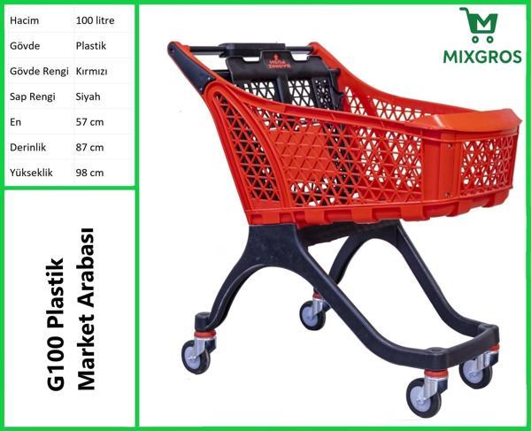 G100 Plastik Market Alışveriş Arabası 100 Litre Kırmızı - Image 1