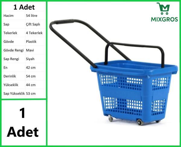 Tekerlekli Plastik Market Alışveriş El Sepeti 54 Litre Mavi 1 Adet - Image 1