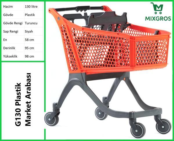 G130 Plastik Market Alışveriş Arabası 130 Litre Turuncu - Image 1