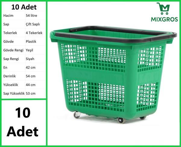 Tekerlekli Plastik Market Alışveriş El Sepeti 54 Litre Yeşil 10 Adet - Image 1