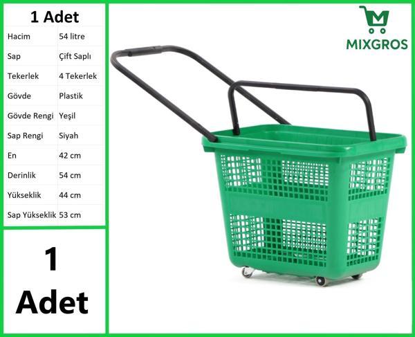 Tekerlekli Plastik Market Alışveriş El Sepeti 54 Litre Yeşil 1 Adet - Image 1
