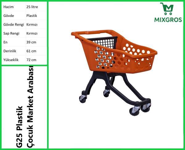 G25 Plastik Çocuk Market Alışveriş Arabası 25 Litre Kırmızı - Image 1