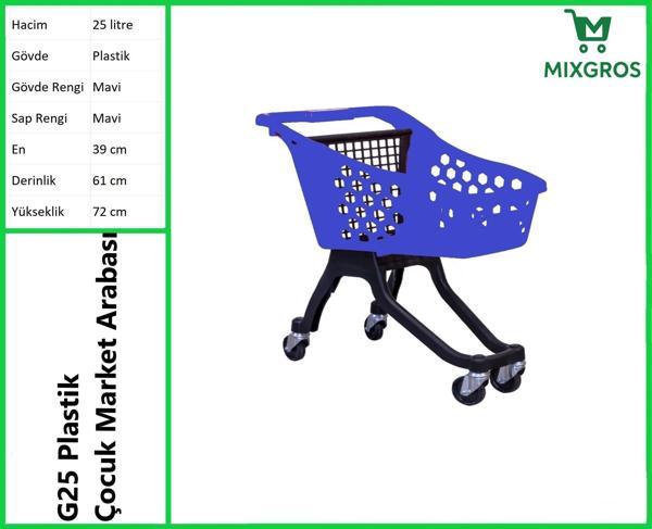 G25 Plastik Çocuk Market Alışveriş Arabası 25 Litre Mavi - Image 1