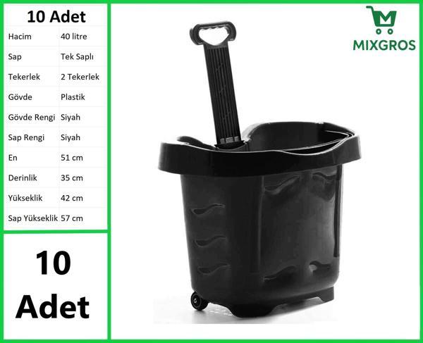 Tekerlekli Plastik Market Alışveriş El Sepeti 40 Litre Siyah 10 Adet - Image 1