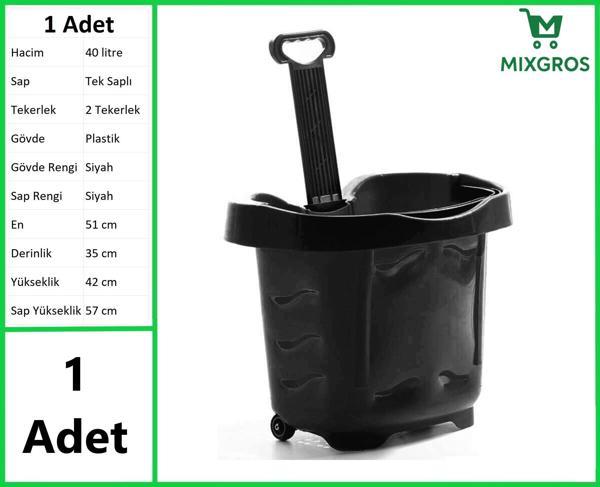 Tekerlekli Plastik Market Alışveriş El Sepeti 40 Litre Siyah 1 Adet - Image 1