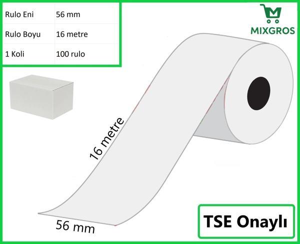 56x16 Metre Termal Kredi Kartı ve Yazarkasa Pos Rulosu 100 Adet - Image 1
