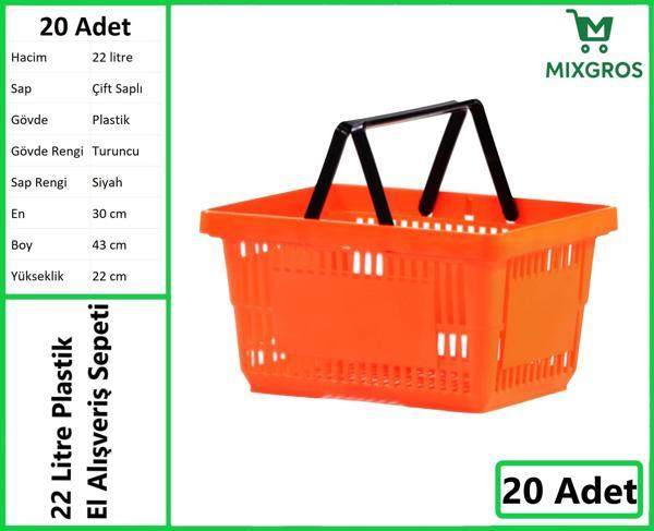 Plastik Market Alışveriş El Sepeti 22 Litre Turuncu 20 Adet - Image 1