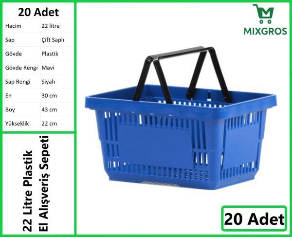 Plastik Market Alışveriş El Sepeti 22 Litre Mavi 20 Adet - Image 1