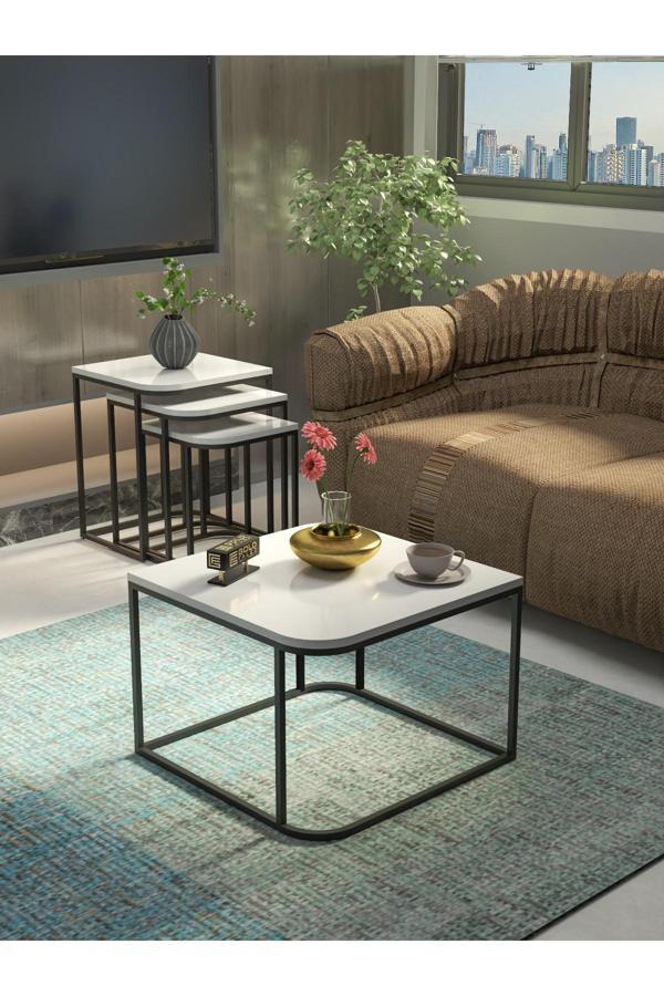 Orta Sehpa Yan Sehpa 2'Li Setro Traverten - Image 1