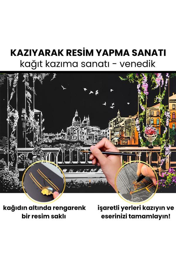 Minyaturia Kazıyarak Çizim Hobi Seti – Venedik | Ahşap Kalemli A3 Hobi & Sanat Tablosu | Hobi Seti - Image 1