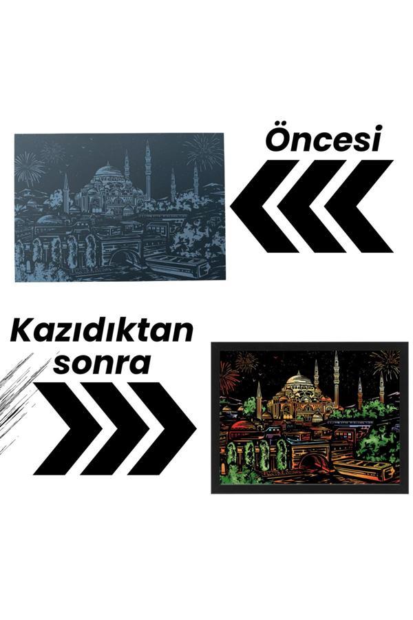Minyaturia Kazıyarak Çizim Yapma Seti | İstanbul Gökkuşağı Kazıma Kağıdı | Hobi Seti, Tablo Ve Kalem Dahil - Image 1