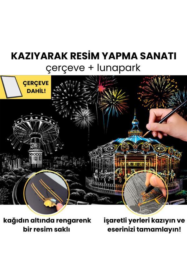 Minyaturia Kazıyarak Resim Yapım Seti | Lunapark Gökkuşağı Kazıma Kağıdı | Hobi Seti, Tablo Ve Kalem Dahil - Image 1