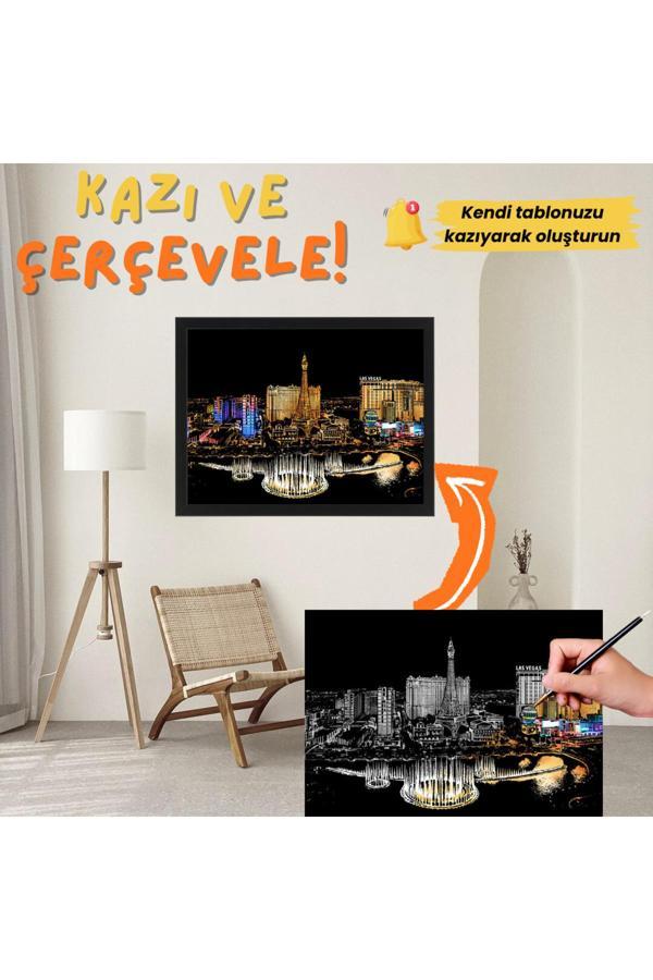 Minyaturia Kazı Ve Çerçevele, Kendin Yap Hobi Seti, Kazıyarak Çizim Yapma Kiti - Çerçeve Dahil Hediye Seti - Image 1