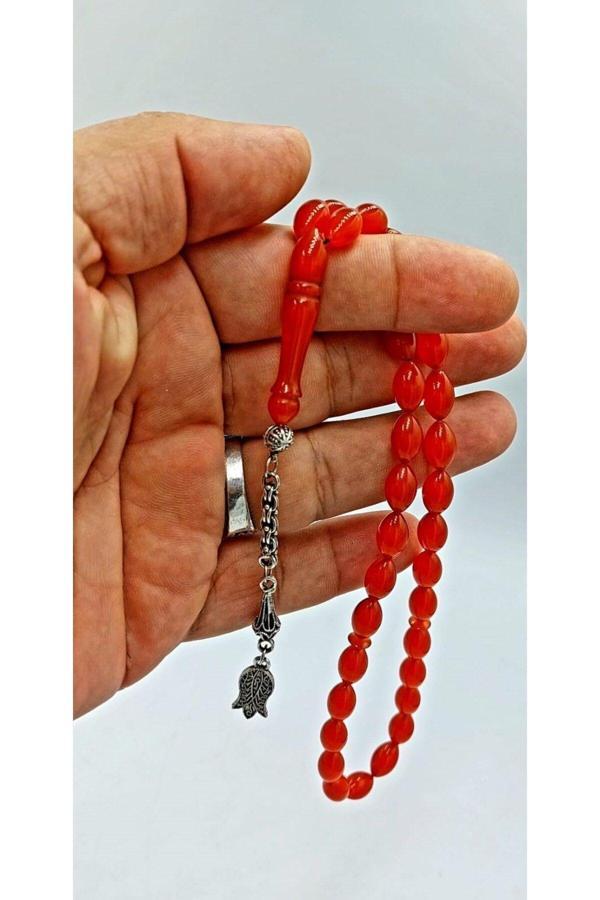 Turuncu Arpa Kesim Alpaka Püskül Kehribar Tespih (AHŞAP KUTULU) - Image 1