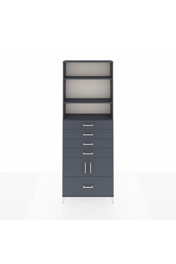 Arges Dolap 4 Raflı 5 Çekmeceli 2 Kapaklı 88x30x243 Antrasit-Antrasit - Image 1