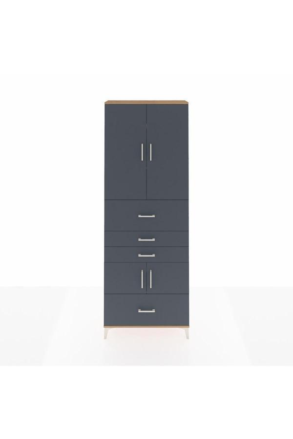Arges Dolap 4 Raflı 4 Çekmeceli 4 Kapaklı 88x30x243 Çam-Antrasit - Image 1