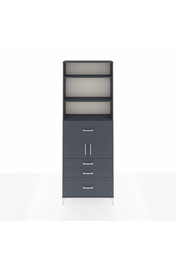 Arges Dolap 4 Raflı 4 Çekmeceli 2 Kapaklı 88x30x243 Antrasit-Antrasit - Image 1