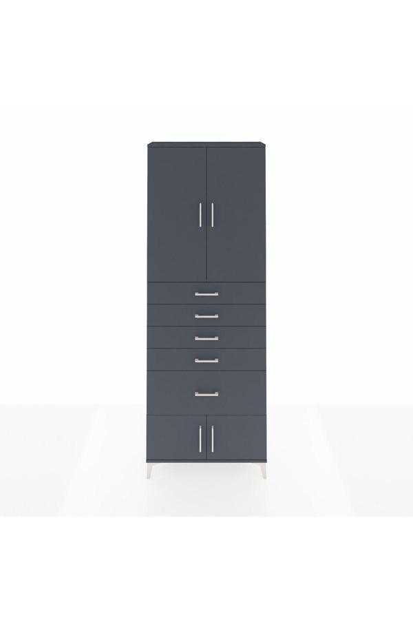 Dienni Arges Dolap 2 Raflı 5 Çekmeceli 4 Kapaklı 88 x 30 x 243 cm Antrasit - Antrasit - Image 1