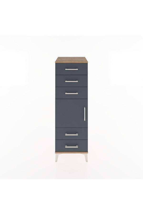 Dienni Hyperion Dolap 1 Raflı 5 Çekmeceli 1 Kapaklı 44 x 44 x 134 cm Çam - Antrasit - Image 1
