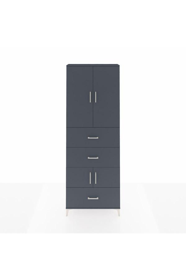 Arges Dolap 4 Raflı 3 Çekmeceli 4 Kapaklı 88x30x243 Antrasit-Antrasit - Image 1