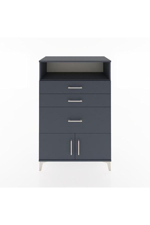 Hyperion Dolap Tek Raflı 3 Çekmeceli 2 Kapaklı 88x44x134 Antrasit-Antrasit - Image 1