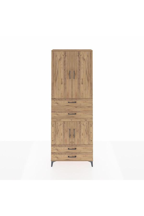 Arges Dolap 4 Raflı 4 Çekmeceli 4 Kapaklı 88x30x243 Çam-Çam - Image 1