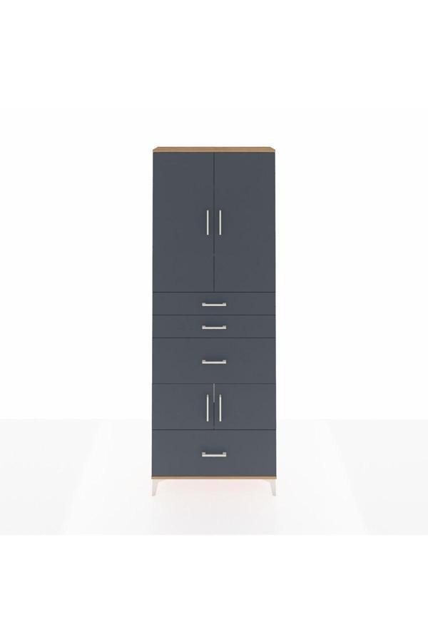 Arges Dolap 4 Raflı 4 Çekmeceli 4 Kapaklı 88x30x243 Çam-Antrasit - Image 1