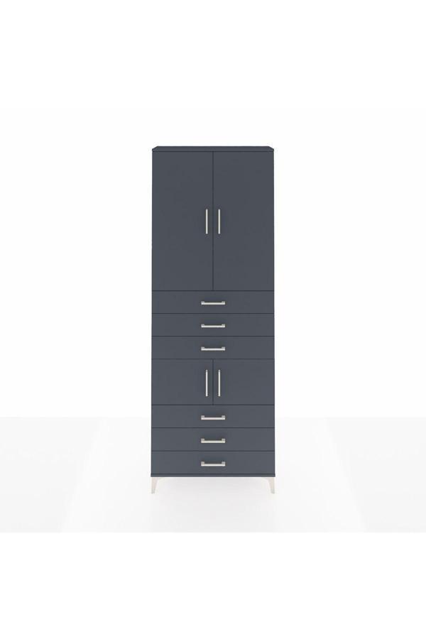 Arges Dolap 4 Raflı 6 Çekmeceli 4 Kapaklı 88x30x243 Antrasit-Antrasit - Image 1
