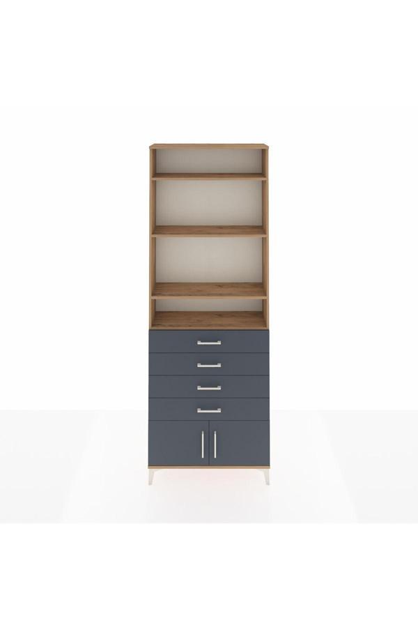 Arges Dolap 4 Raflı 4 Çekmeceli 2 Kapaklı 88x30x243 Çam-Antrasit - Image 1