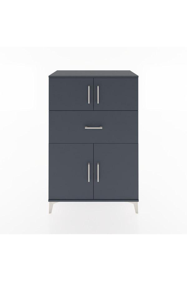 Hyperion Dolap 2 Raflı Tek Çekmeceli 4 Kapaklı 88x44x134 Antrasit-Antrasit - Image 1