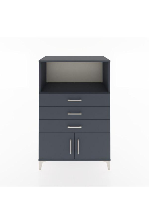Hyperion Dolap Tek Raflı 3 Çekmeceli 2 Kapaklı 88x44x134 Antrasit-Antrasit - Image 1