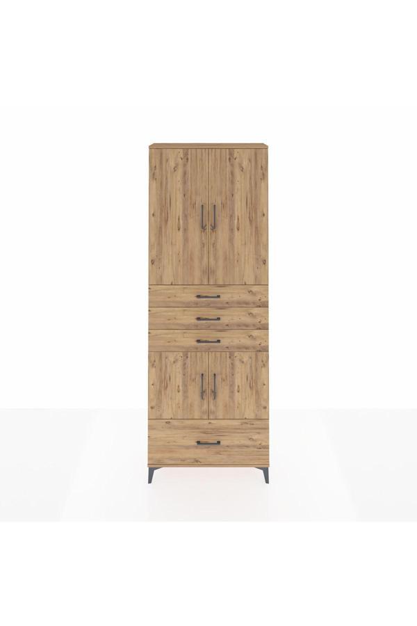 Arges Dolap 5 Raflı 4 Çekmeceli 4 Kapaklı 88x30x243 Çam-Çam - Image 1
