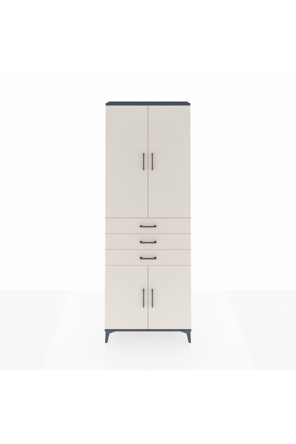 Arges Dolap 4 Raflı 3 Çekmeceli 4 Kapaklı 88x30x243 Antrasit-Aytaşı - Image 1
