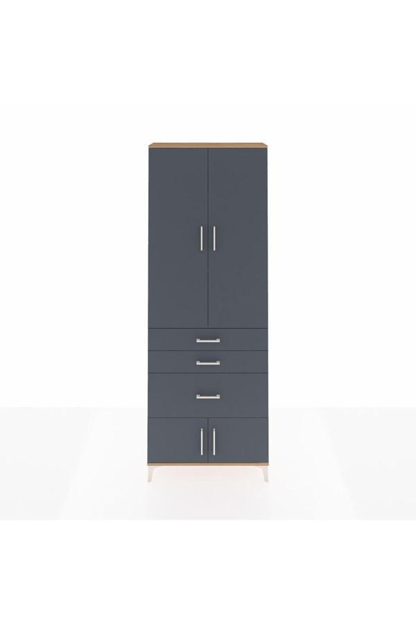 Arges Dolap 3 Raflı 3 Çekmeceli 4 Kapaklı 88x30x243 Çam-Antrasit - Image 1