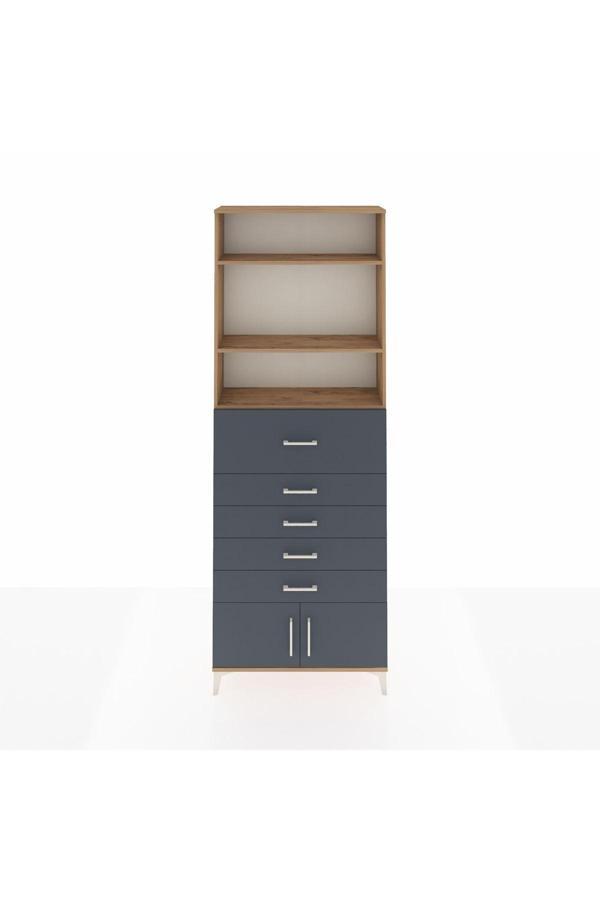 Arges Dolap 3 Raflı 5 Çekmeceli 2 Kapaklı 88x30x243 Çam-Antrasit - Image 1