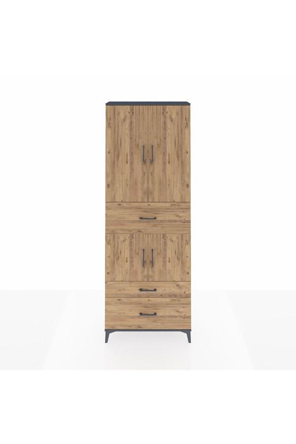 Arges Dolap 4 Raflı 3 Çekmeceli 4 Kapaklı 88x30x243 Antrasit-Çam - Image 1
