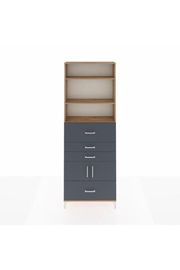 Arges Dolap 4 Raflı 4 Çekmeceli 2 Kapaklı 88x30x243 Çam-Antrasit - Image 1