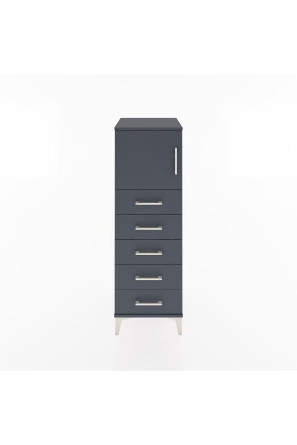 Hyperion Dolap Tek Raflı 5 Çekmeceli Tek Kapaklı 44x44x134 Antrasit-Antrasit - Image 1