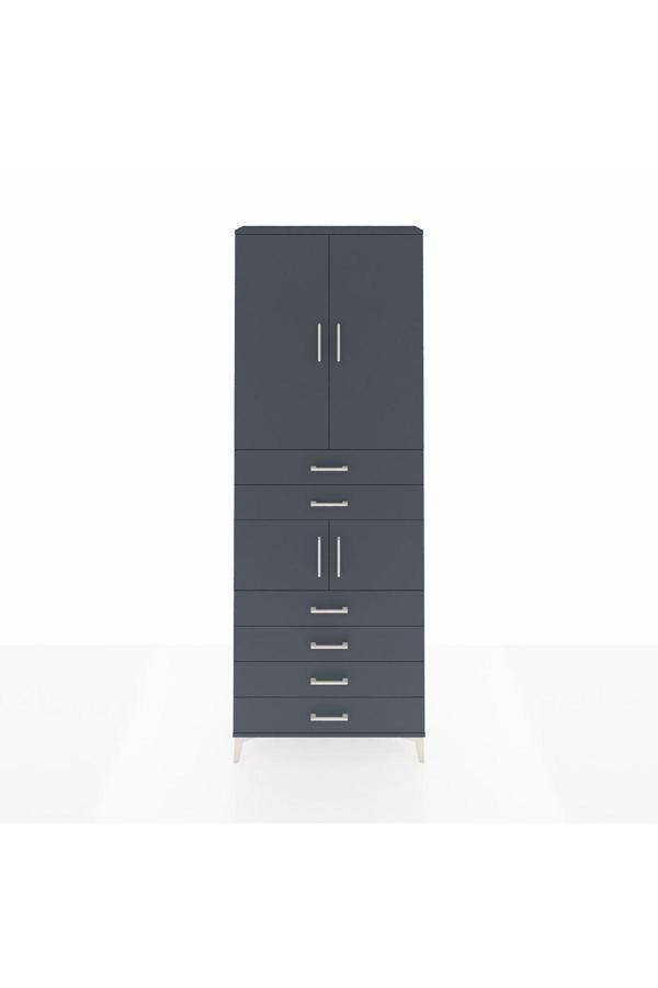 Arges Dolap 4 Raflı 6 Çekmeceli 4 Kapaklı 88x30x243 Antrasit-Antrasit - Image 1