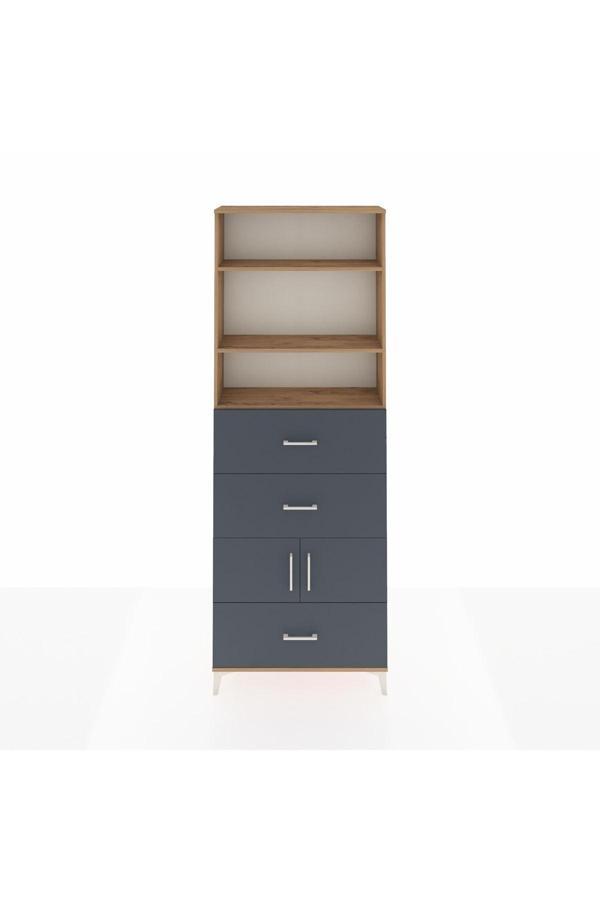 Arges Dolap 4 Raflı 3 Çekmeceli 2 Kapaklı 88x30x243 Çam-Antrasit - Image 1