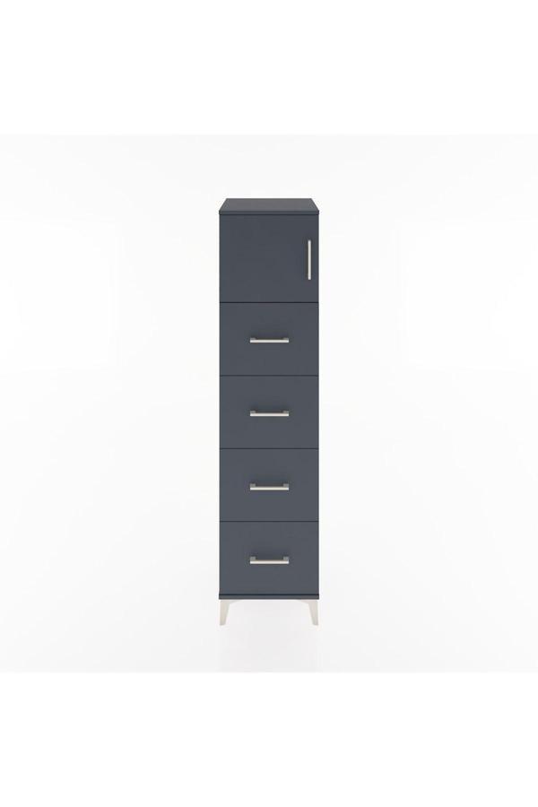 Hyperion Dolap Tek Raflı 4 Çekmeceli Tek Kapaklı 44x44x182 Antrasit-Antrasit - Image 1