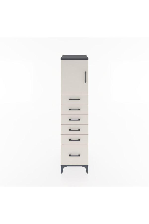 Hyperion Dolap Tek Raflı 6 Çekmeceli Tek Kapaklı 44x44x182 Antrasit-Aytaşı - Image 1