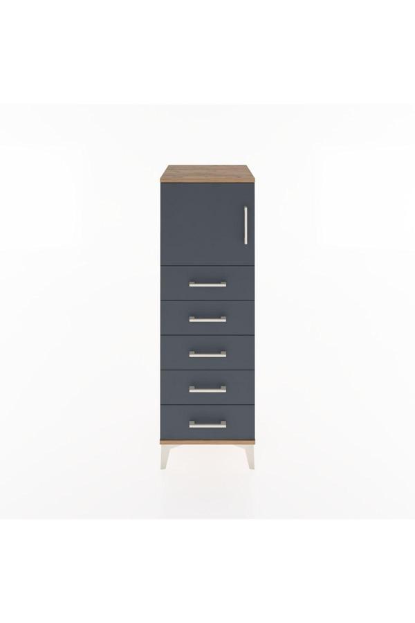 Hyperion Dolap Tek Raflı 5 Çekmeceli Tek Kapaklı 44x44x134 Çam-Antrasit - Image 1