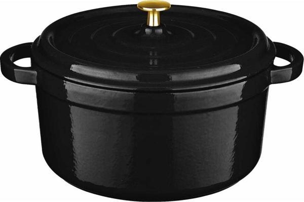 Leggno Flame Derin Döküm Tencere Siyah Altın Kulplu 28cm - Image 1