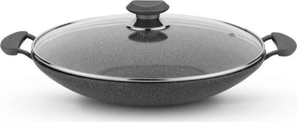 Oms Granit Cam Kapaklı Kavurma Sacı Tava 30 Cm Siyah - Image 1