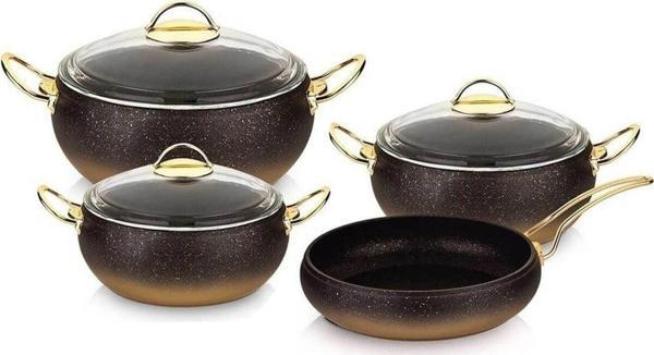 Oms Paslanmaz 3023 7 Parça Küre Tencere Takımı Gold - Image 1