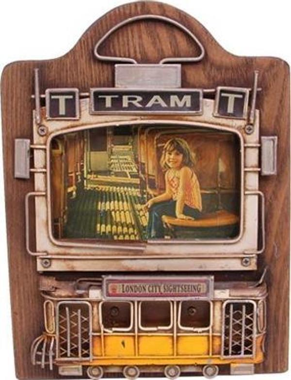 Dekoratif Metal Çerçeve Tramvay Dekorlu Vintage Hediyelik - Image 1