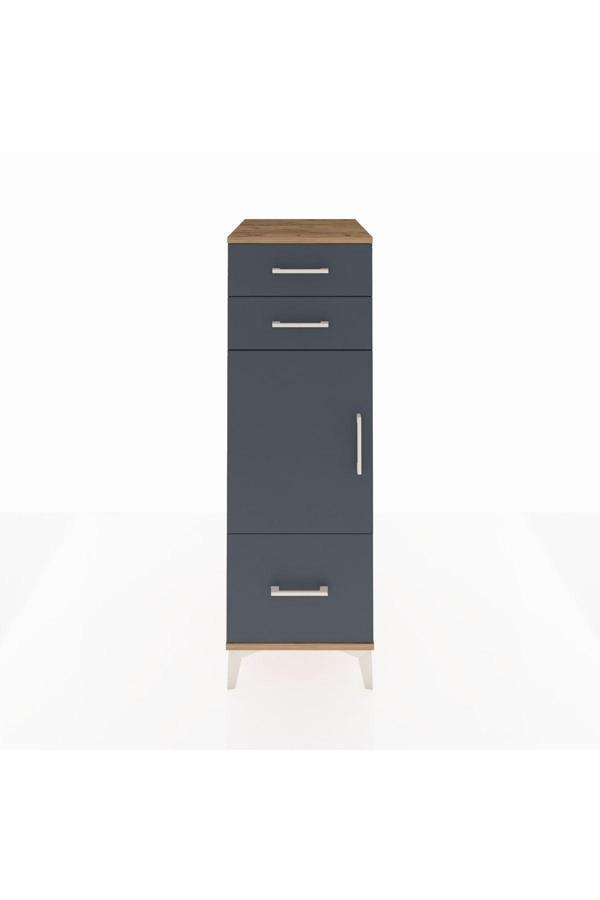 Kronos Dolap 2 Raflı 3 Çekmeceli Tek Kapaklı 44x59x134 Çam-Antrasit - Image 1