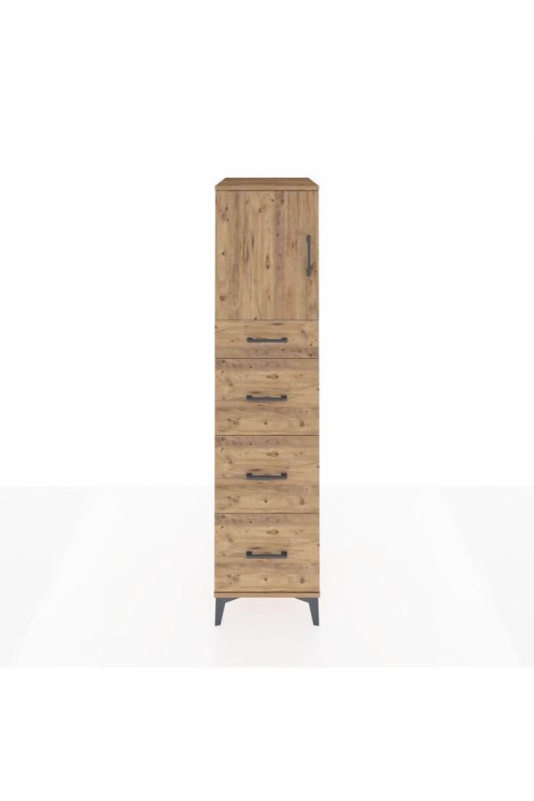 Kronos Dolap Tek Raflı 4 Çekmeceli Tek Kapaklı 44x59x182 Çam-Çam - Image 1